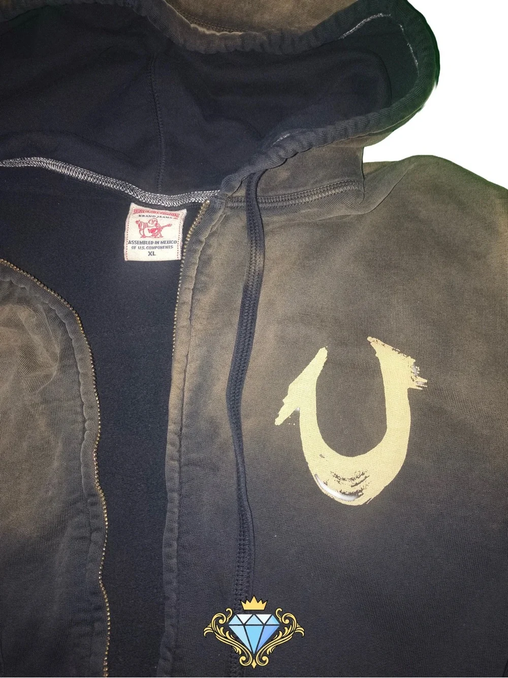 True Religion Men’s Ombré Bleach Dip Zip Hoodie Sweatshirt Size XL Streetwear